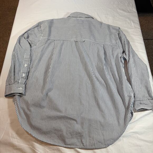 Gloria Vanderbilt womens blue white striped button down relaxed fit. Size L - Picture 7 of 7